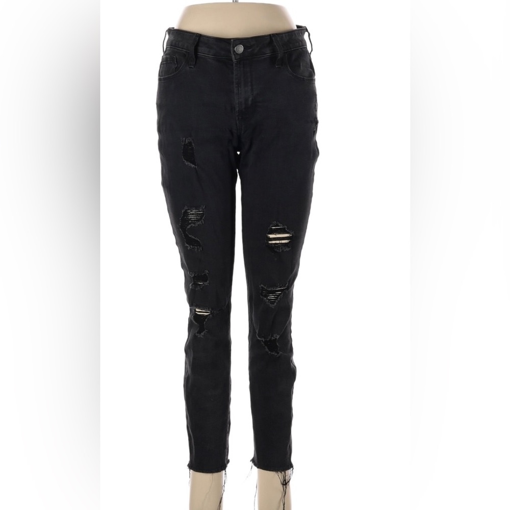 Old Navy Mid-Rise Rockstar Ripped Black Jeans Size 6
